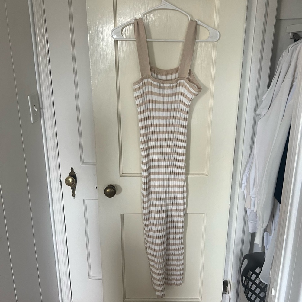 Striped Beige and White Knit Dress